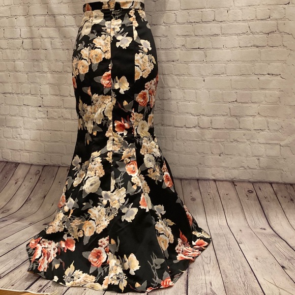 "Prom-Formal-Ball" Floral Print Floor-Length Mermaid Skirt size 1 - Picture 11 of 16